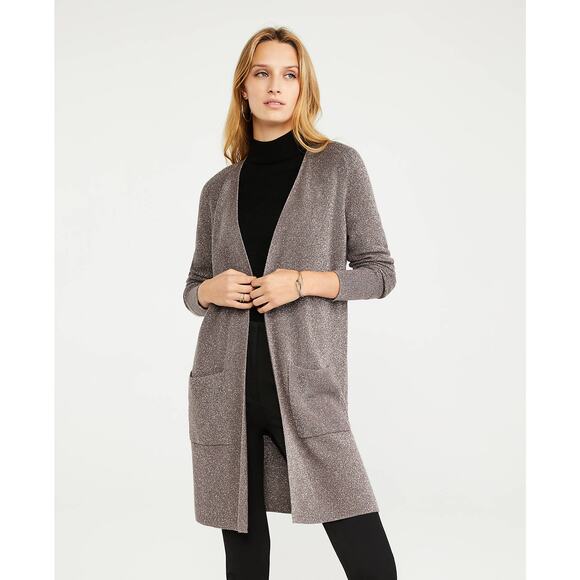 New Ann Taylor XSmall Shimmer Open Cardigan Sweater in Toasted Taupe Brown Long - Picture 10 of 11